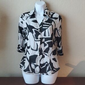 Apriori black & white mid sleeve top sz 8 100% cotton